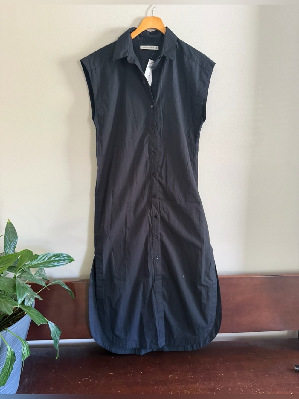 Abercrombie & Fitch Small Petite NWT Black Button Front Poplin Midi Shirt Dress